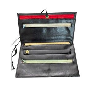 Amity Foldable Jewelry Holder Black Leather Case Organizer Travel Vintage